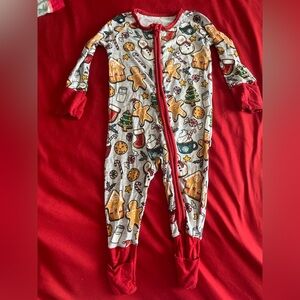 Bamboo little sleepies Holiday Gingerbread One-Piece Pajama - Red Trim